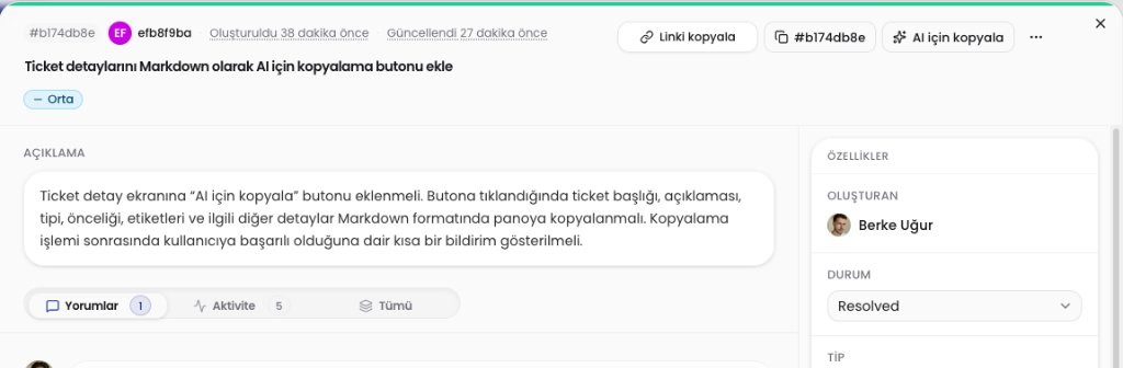 Bilet Detay Ekranında Oluşturan Bilgisi